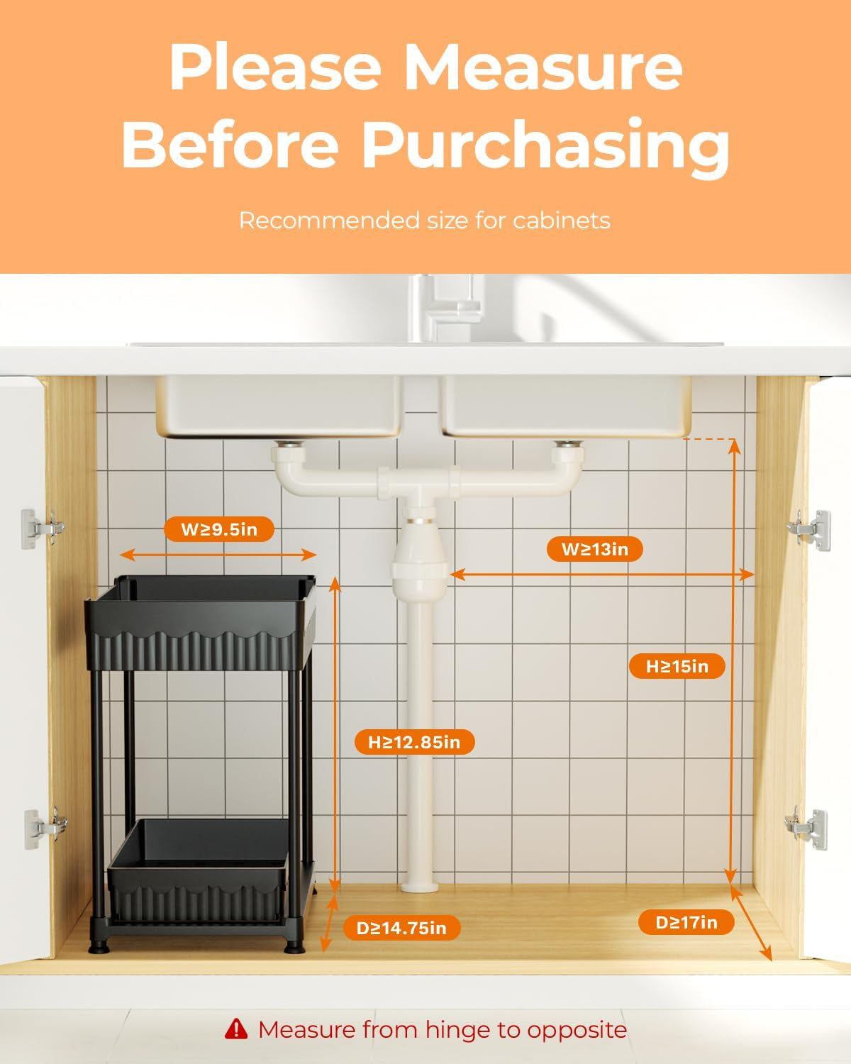 3 Pack under Sink Organizers, 2-Tier Multi-Use Kitchen and Bathroom Organizers and Storage with Sliding Drawers，Bathroom Cabinet Organizer (Black, 12.8 Inch)