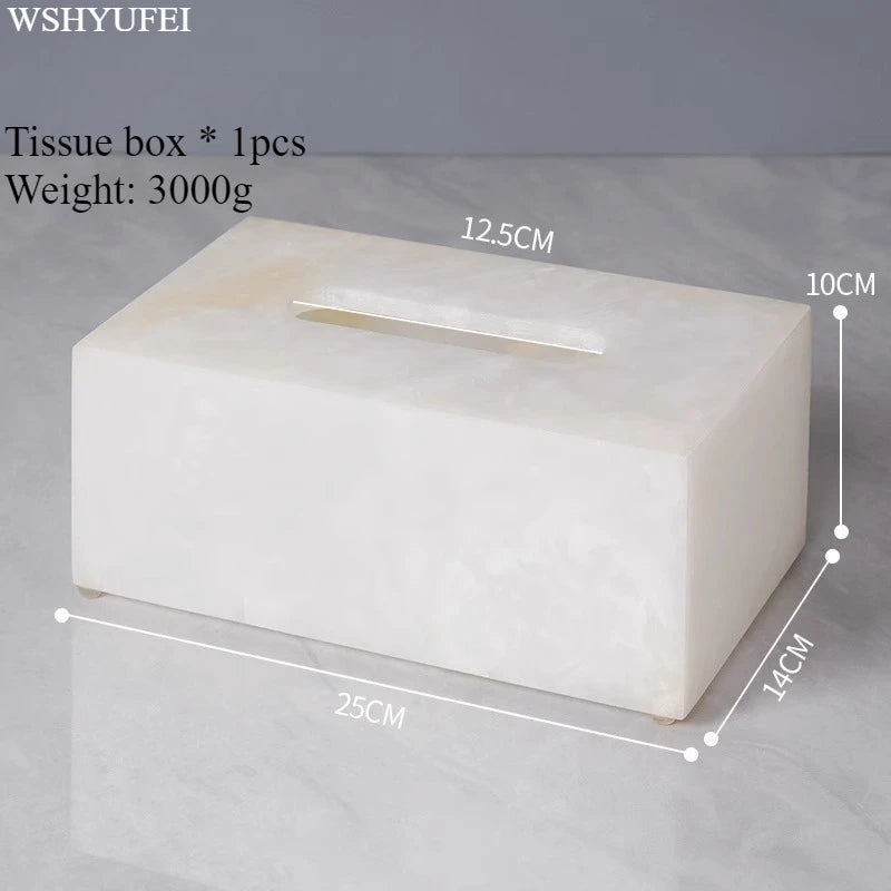 White Jade Stone Bathroom Accessory Set