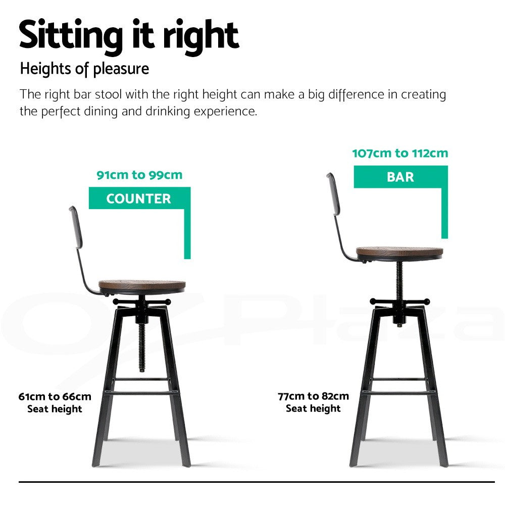 Artiss 2X Bar Stools Kitchen Dining Chairs Adjustable Wood Stool W/Backrest