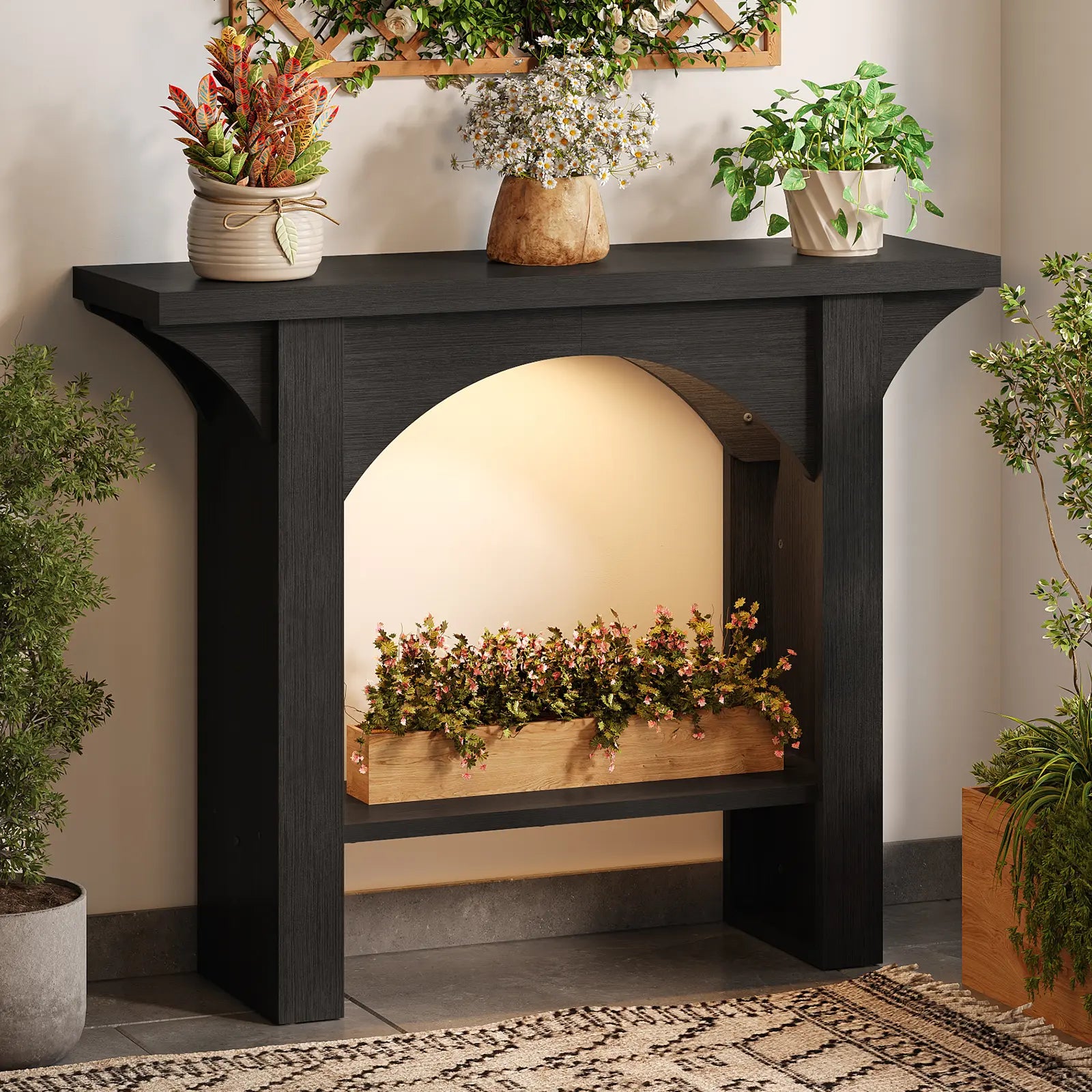 Console Table, Entryway Table with LED Light 39-Inch Sikaic Modern Narrow Wood Hallway Tables behind Couch Sofa Tables for Living Room, Entryway, Foyer