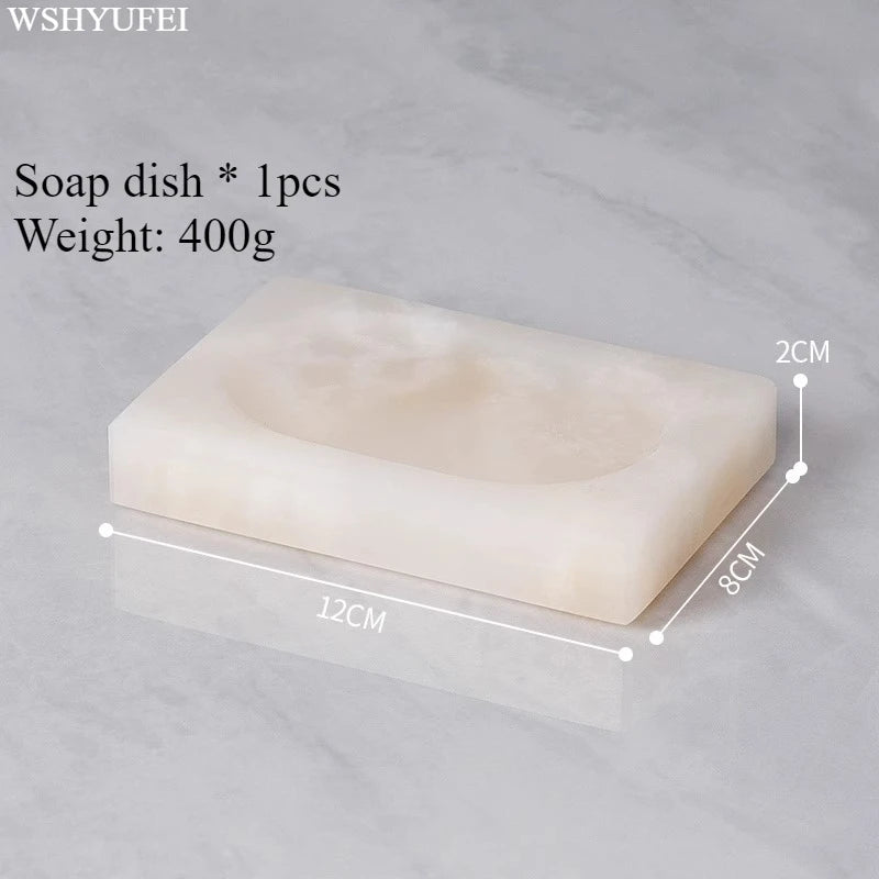 White Jade Stone Bathroom Accessory Set