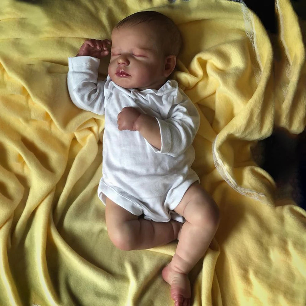 50CM Realistic Finished Bebe Reborn Silicone Vinyl Cloth Body Doll Loulou Handmade Toy for Girls Christmas Gift