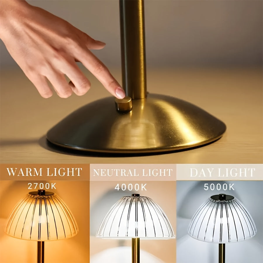 Rechargeable Table Lamp – Touch Control – Dimmable LED – Crystal-Style Shade