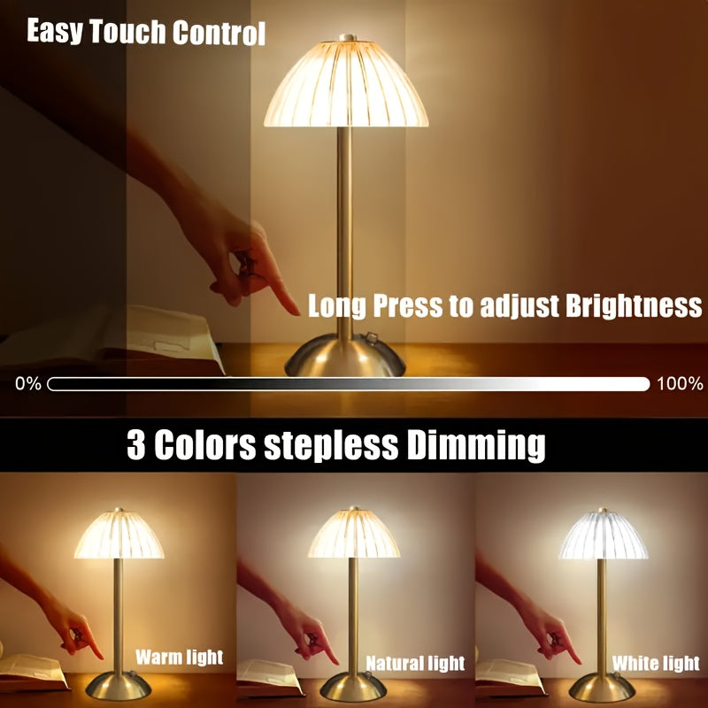 Rechargeable Table Lamp – Touch Control – Dimmable LED – Crystal-Style Shade