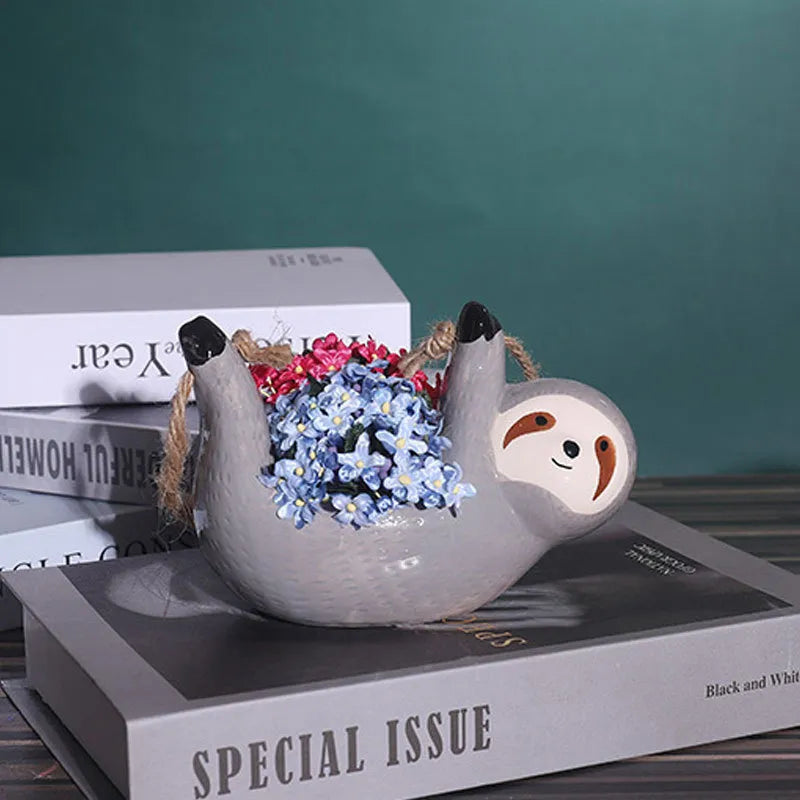 Ceramic Plant Pot Sloth Design Handmade
