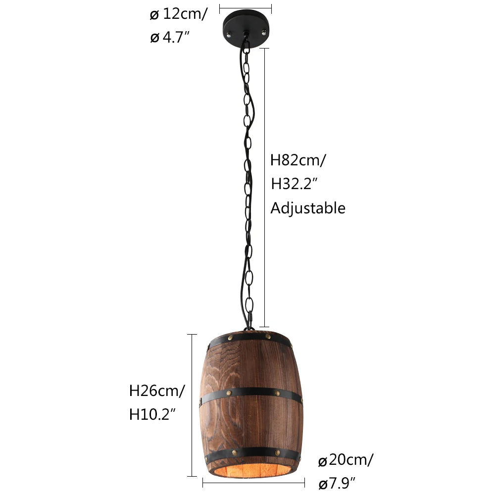 Retro Barrel Lamp Solid Wood Wine Barrel Hanging Fixture E27 Living Room Bar Cafe Restaurant Atomasphere Lamp Patio Manor Light