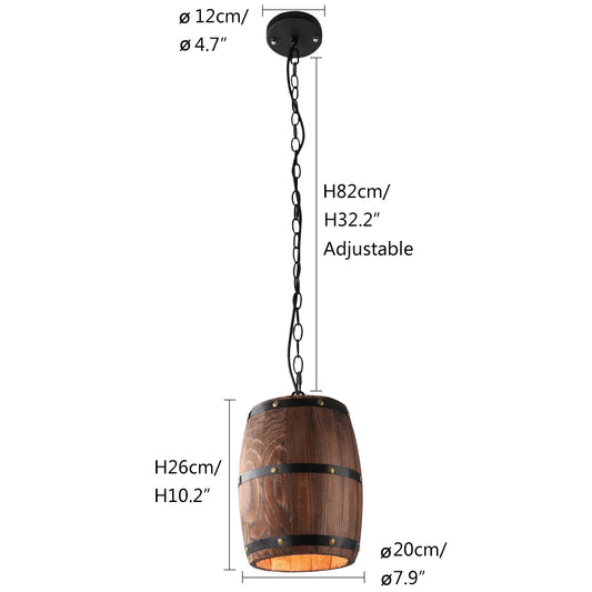 Retro Barrel Lamp Solid Wood Wine Barrel Hanging Fixture E27 Living Room Bar Cafe Restaurant Atomasphere Lamp Patio Manor Light
