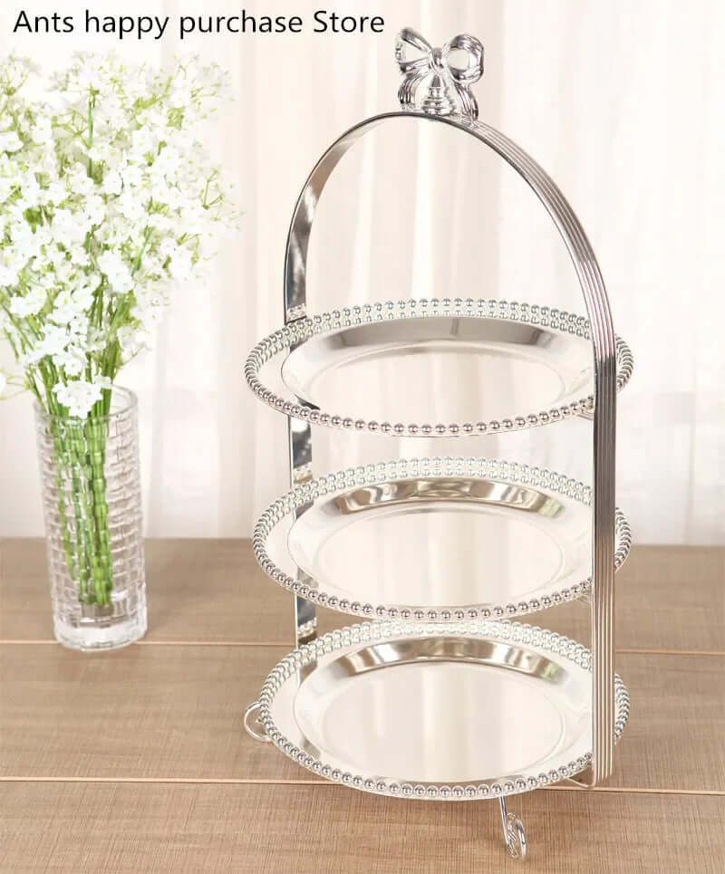High-Grade 2/3 Layers Dessert Tray Silver Plated round Metal Cake Stand Cupcake Tray Wedding Party Decoration Cake Display Stand