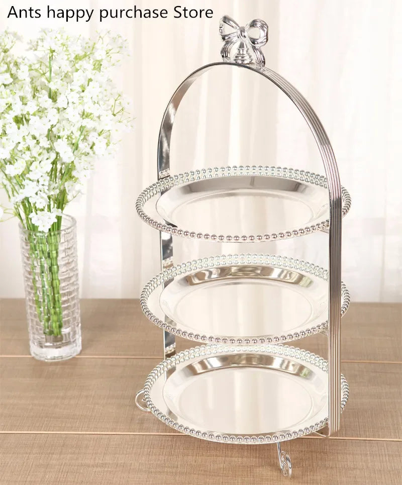 High-Grade 2/3 Layers Dessert Tray Silver Plated round Metal Cake Stand Cupcake Tray Wedding Party Decoration Cake Display Stand