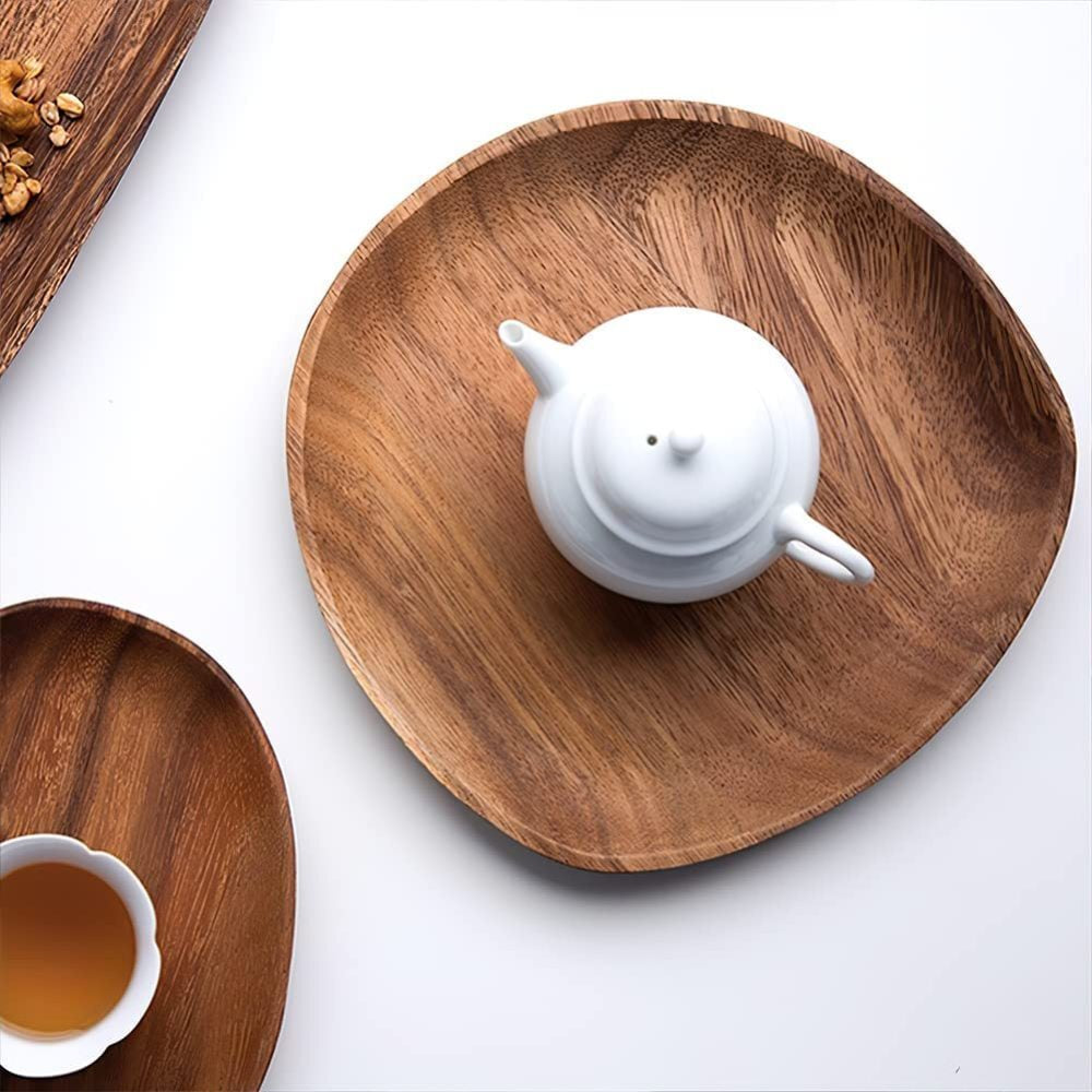 Wood Dinner Plate Wooden Serving Tray Dessert Bread Food Storage Dish Dinnerware