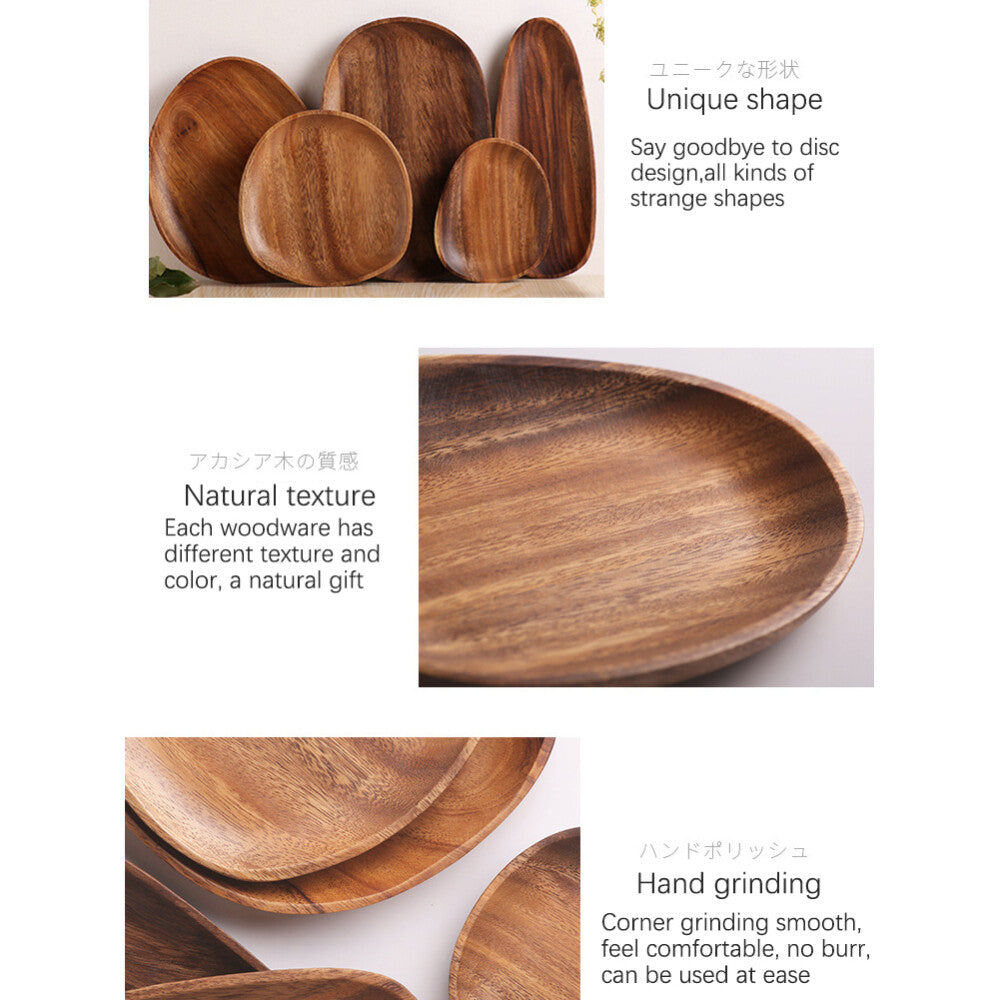 Wood Dinner Plate Wooden Serving Tray Dessert Bread Food Storage Dish Dinnerware