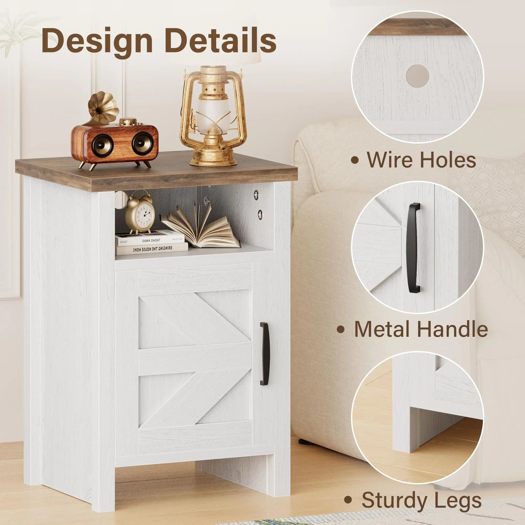 Furmax Farmhouse Nightstand Sets of 2, Mdf+Pine Wooden Bedside Cabinets with Open Shelf Storage, Stable Strong Modern Furniture for Bedroom Home Decor Use