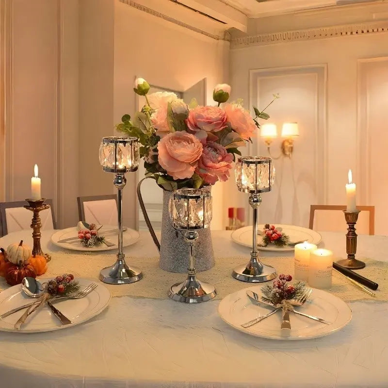 Crystal Candlesticks Set of 3, Candle Holder Set, Crystal Material, Angel Design Wedding & Home Decor, Interior Decoration Accessories, Decoration Items, Perfect for Special Occasions, Stylish Table Centerpieces, Crystal Candle Holders