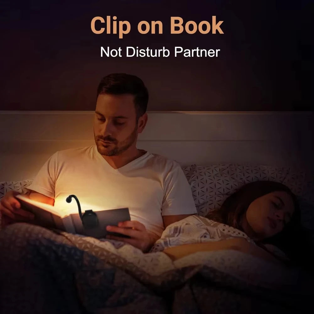 3 Color Mini LED Book Light Eye Protection Adjustable Clip 360° Flip Study Lamp Rechargeable for Travel Bedroom Reading