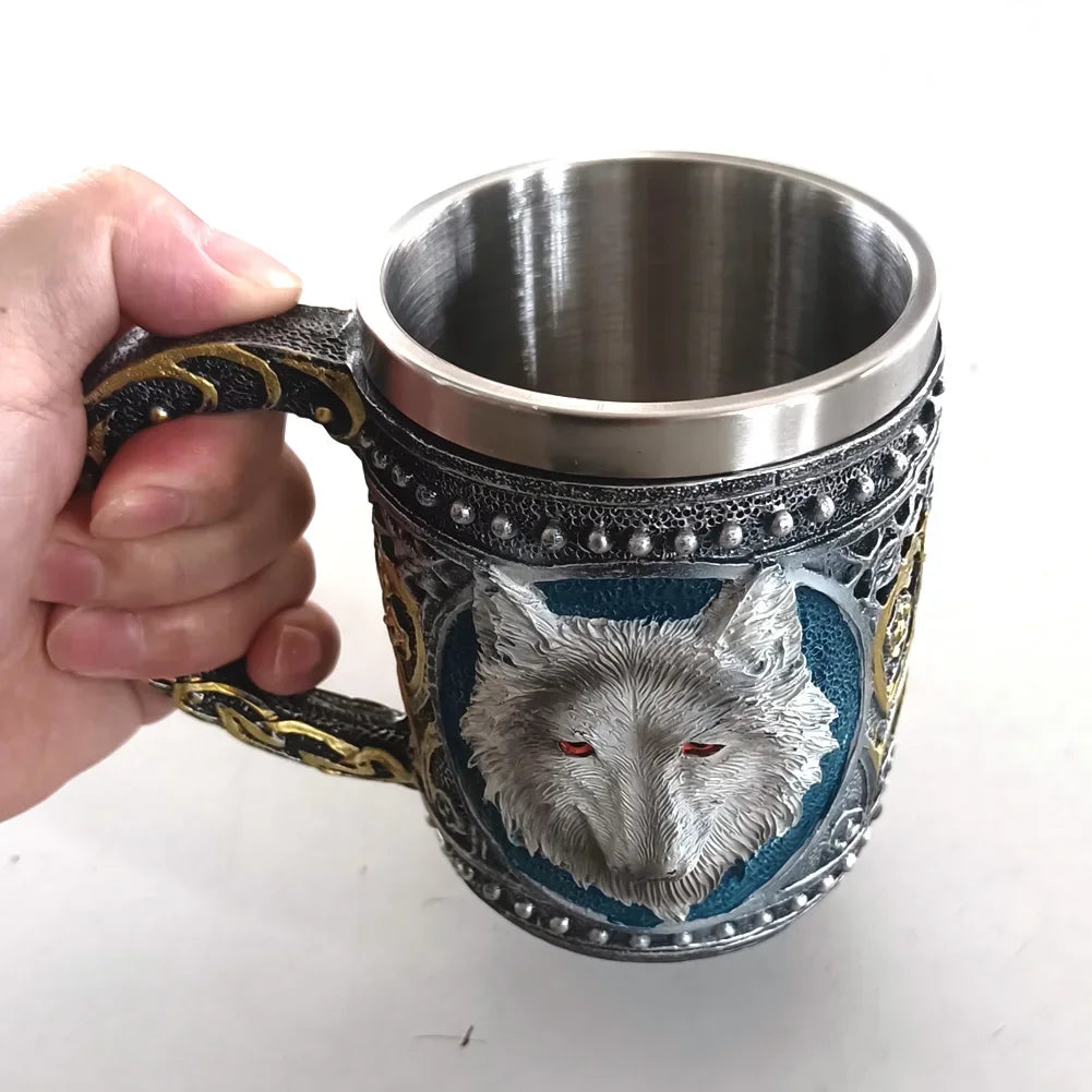 Viking Wood Style Beer Mug Simulation Wooden Barrel Beer Cup Double Wall Drinking Mug Metal Insulated 1PCS Bar Drinking Кружка