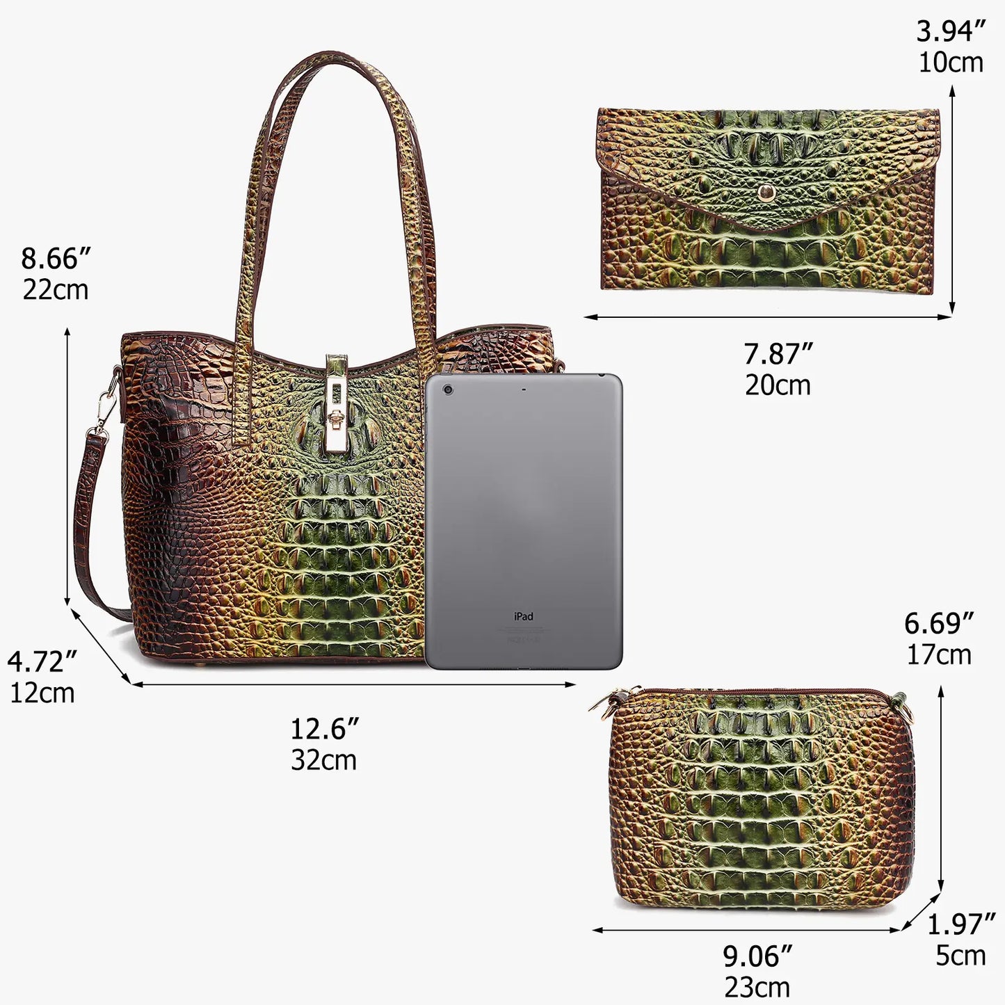 Women'S 3-Piece Vintage Crocodile Print Handbag Set - Spacious Top Handle Satchel, Business Clutch & Coin Purse for Everyday Use, Christmas & Mother'S Day Gifts, Handbags for Women, Top Handle Crossbody, Versatile Use