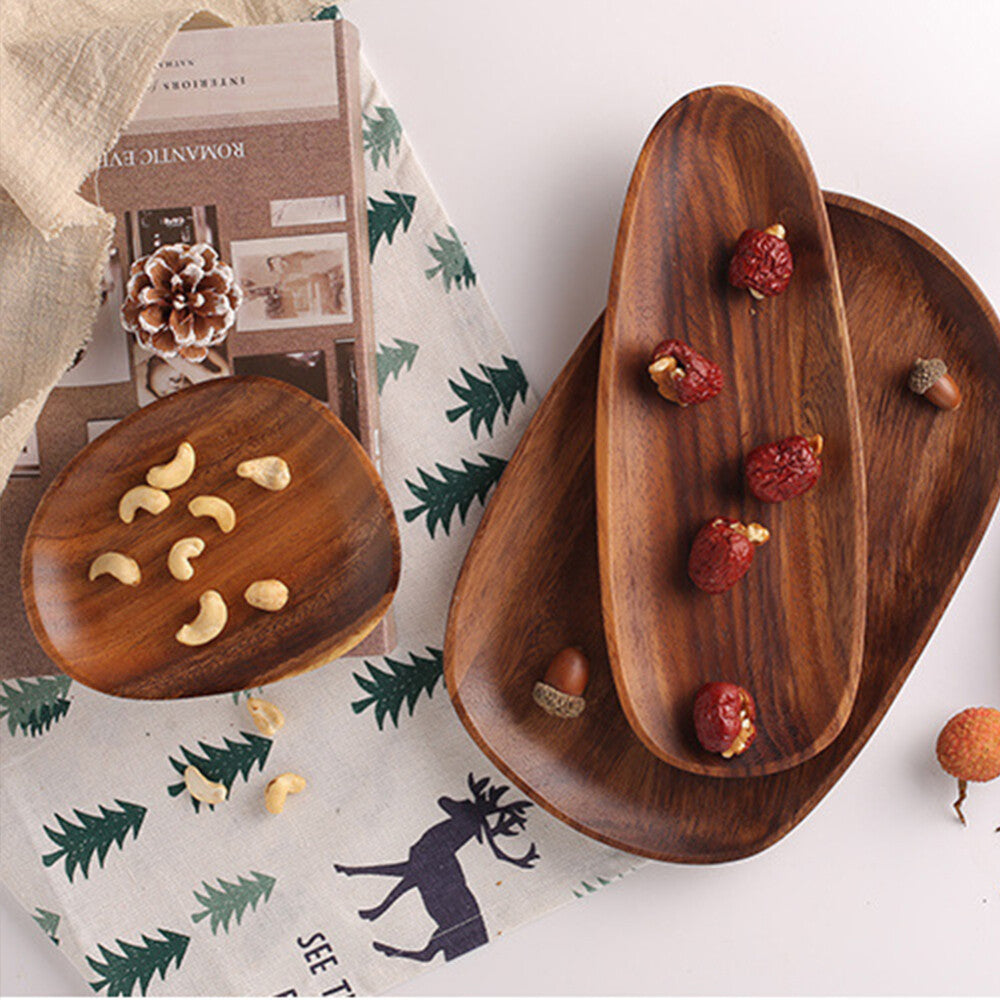 Wood Dinner Plate Wooden Serving Tray Dessert Bread Food Storage Dish Dinnerware
