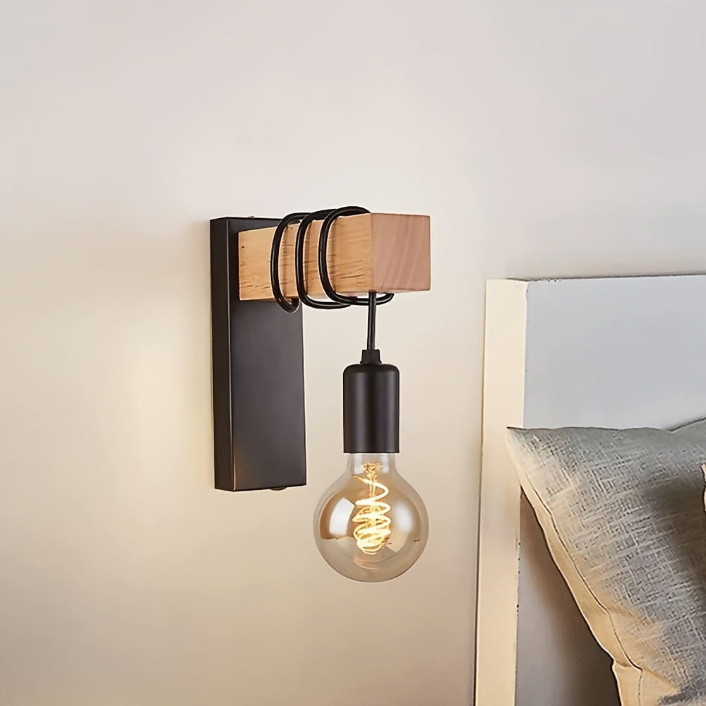 Industrial Wall Sconce – E27 – Metal & Wood – Hard-Wired Light