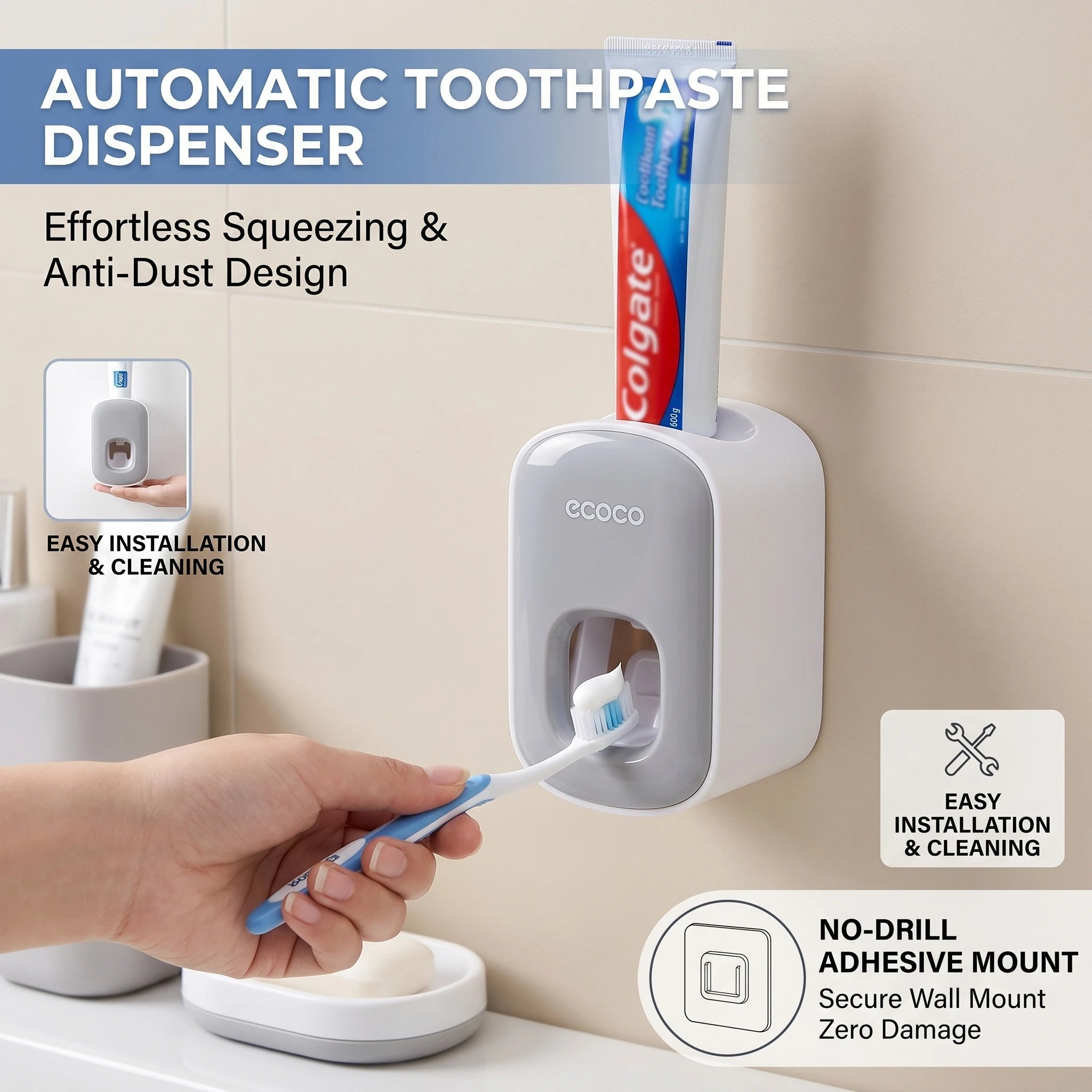 Automatic Toothpaste Dispenser Squeezers Toothpaste Tooth Dust-Proof Toothbrush Holder Wall Mount Stand Bathroom Accessories Set