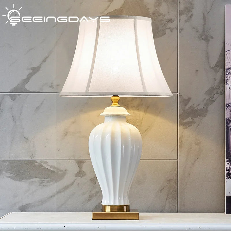 Table Lamp White Ceramic Lamp Bedside Table Room Decor Bedside Lamp Bedroom Night Light Light Fixture Mood Light