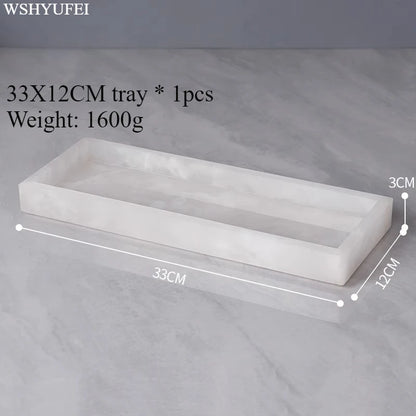 White Jade Stone Bathroom Accessory Set – Elegant resin bath decor 33x12 cm tray for stylish organization.
