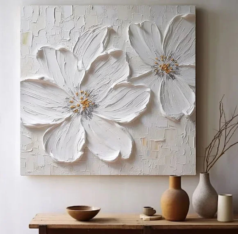 Fancy Home Decor Hot Sale Home Decor Flower Pictures Pieces White Flower Wall Art Oil Paintings Unframed