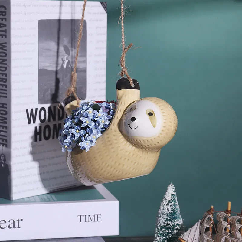 Ceramic Plant Pot Sloth Design Handmade
