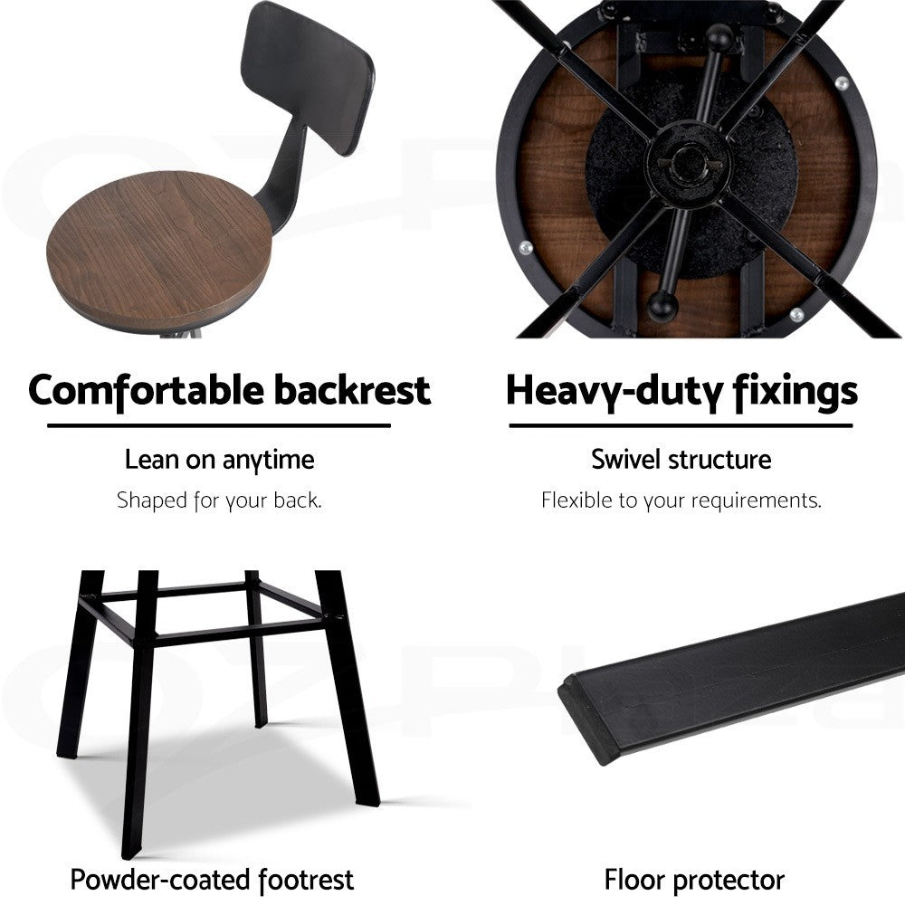 Artiss 2X Bar Stools Kitchen Dining Chairs Adjustable Wood Stool W/Backrest
