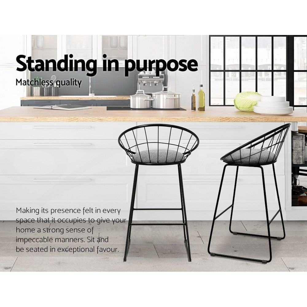 Artiss 4X Bar Stools Kitchen Dining Chairs Counter Stool Linen Padded Metal