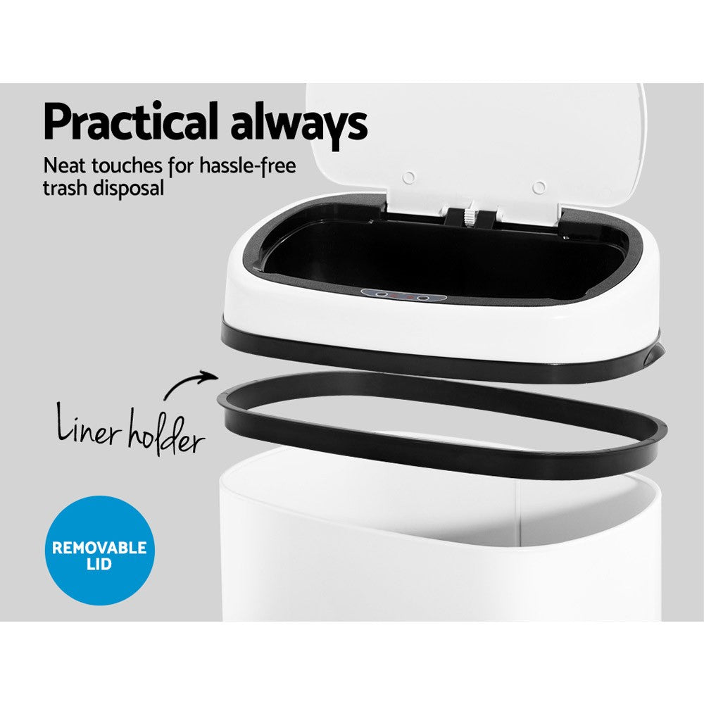 Devanti 58L Motion Sensor Bin Rubbish Automatic Trash Can Kitchen White