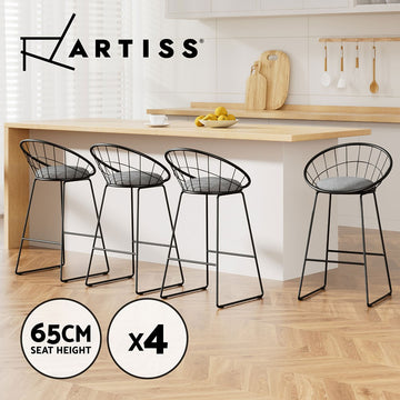 Artiss 4X Bar Stools Kitchen Dining Chairs Counter Stool Linen Padded Metal