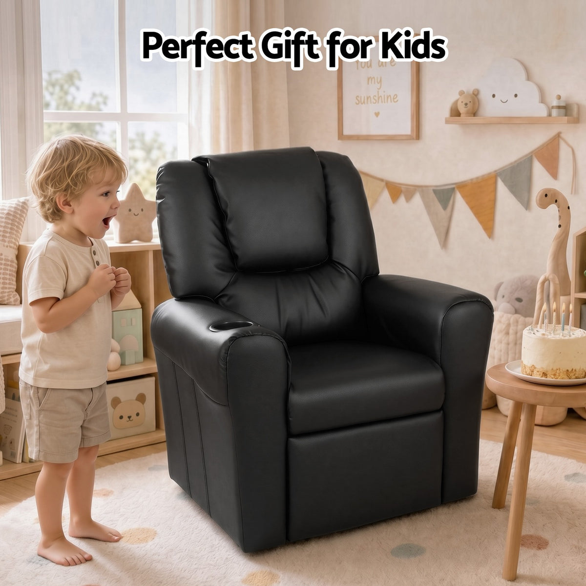 Keezi Kids Recliner Chair PU Leather Sofa Lounge Couch Children Armchair Black