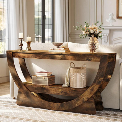 LITTLE TREE 63-Inch Console Table, Farmhouse 2-Tier Entryway Table with Storage Shelves, Narrow Long Sofa Table behind Couch, Wooden Accent Table for Hallway, Living Room, Entrance, Foyer