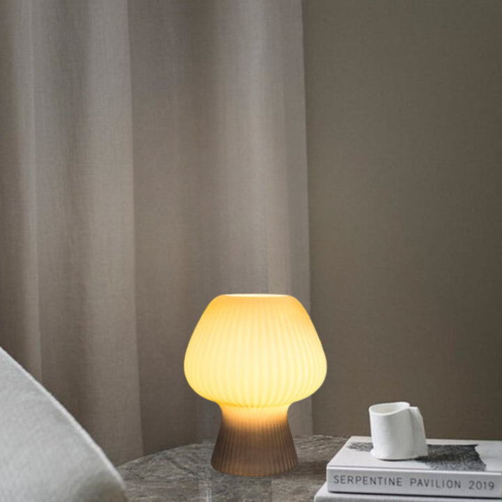 Vintage Glass Table Lamp – Ribbed – Dimmable LED – Mushroom Design