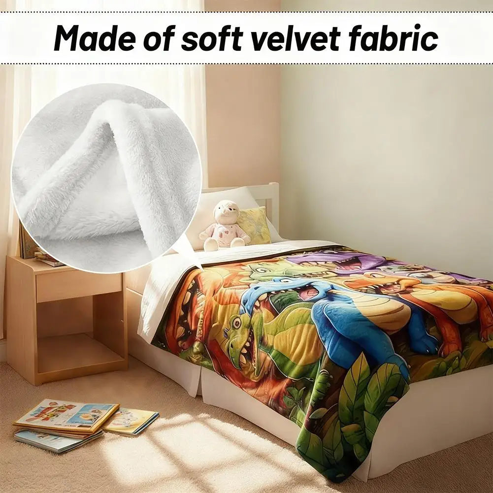 Dinosaur Fleece Blanket for Kids with funny face 3D dinosaur print