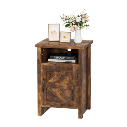 Furmax Farmhouse Nightstand Sets of 2, Mdf+Pine Wooden Bedside Cabinets with Open Shelf Storage, Stable Strong Modern Furniture for Bedroom Home Decor Use