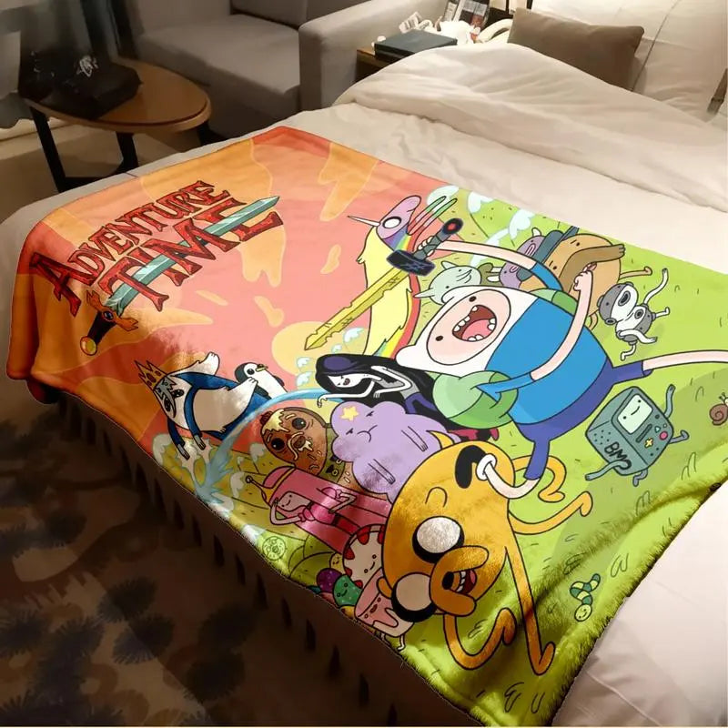 Adventure Time Cartoon Character Flannel Throw Blanket, Large Ultra-Soft Warm Lightweight Cozy, Ideal for Living Room-Camping, Perfect Gift for Fans on Birthdays-Christmas