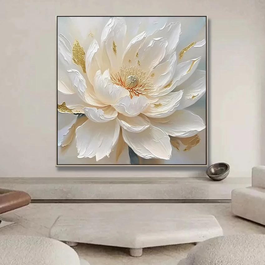 Fancy Home Decor Hot Sale Home Decor Flower Pictures Pieces White Flower Wall Art Oil Paintings Unframed
