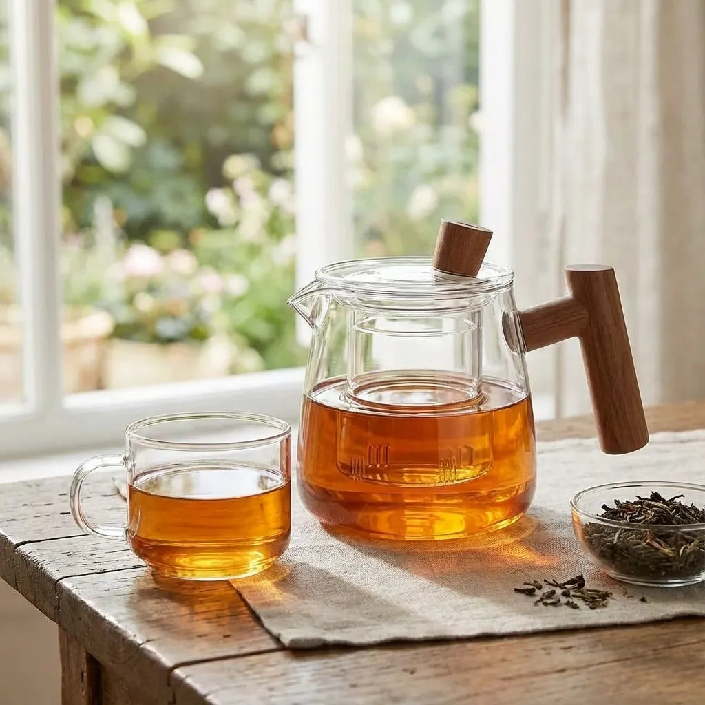 Glass Teapot – Borosilicate Glass – Wooden Handle