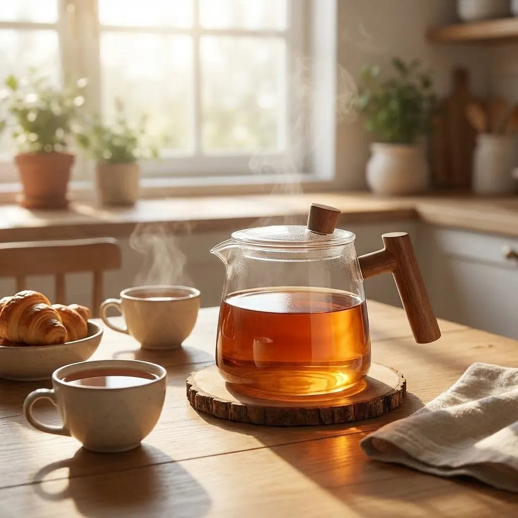 Glass Teapot – Borosilicate Glass – Wooden Handle