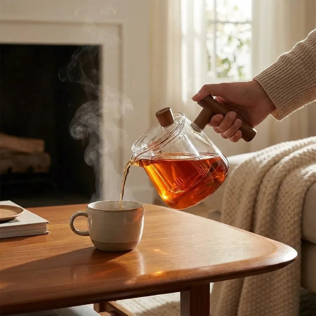 Glass Teapot – Borosilicate Glass – Wooden Handle