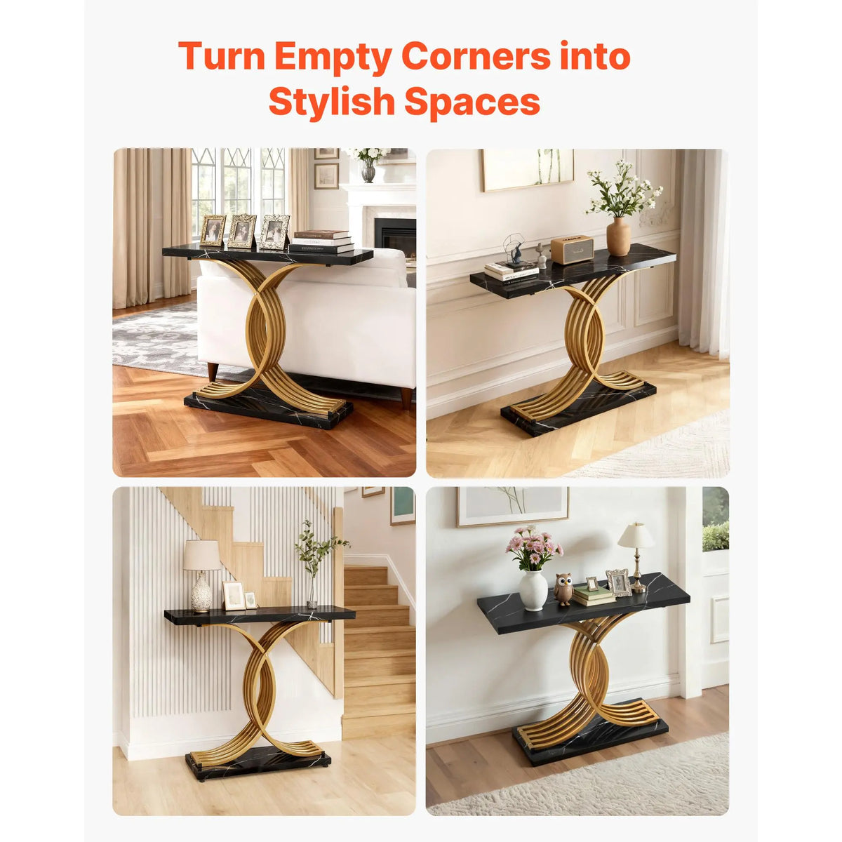 【Summerfinds】Vevor 39 in Gold Console Table, Modern Desk behind the Couch, Wood Rectangle Entrance Desk, Narrow Long Sofa Table Accent Stand with Metal Legs for Hallway, Bedroom, Living Room, Foyer, Easy Assembly