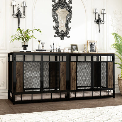 FUFU&amp;GAGA 70.9" Large Double Dog Crate Furniture, Heavy Duty Dog Crate Kennel Furniture for 2-4 Dogs, Wooden Dog Crates Furniture