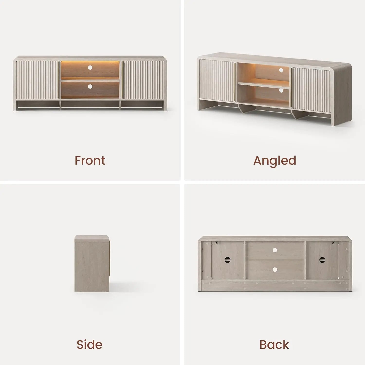 [2 Packages Shipping] Modernmate 70.1" Fluted TV Stand - Entertainment Console with LED Light for up to 80-Inch Tvs, Modern Storage Unit with Adjustable Open Shelf & 2 Cabinets for Living Room, Bedroom, White Alder, Entertainment Tv Stand,Caly