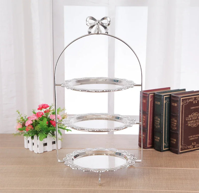 High-Grade 2/3 Layers Dessert Tray Silver Plated round Metal Cake Stand Cupcake Tray Wedding Party Decoration Cake Display Stand