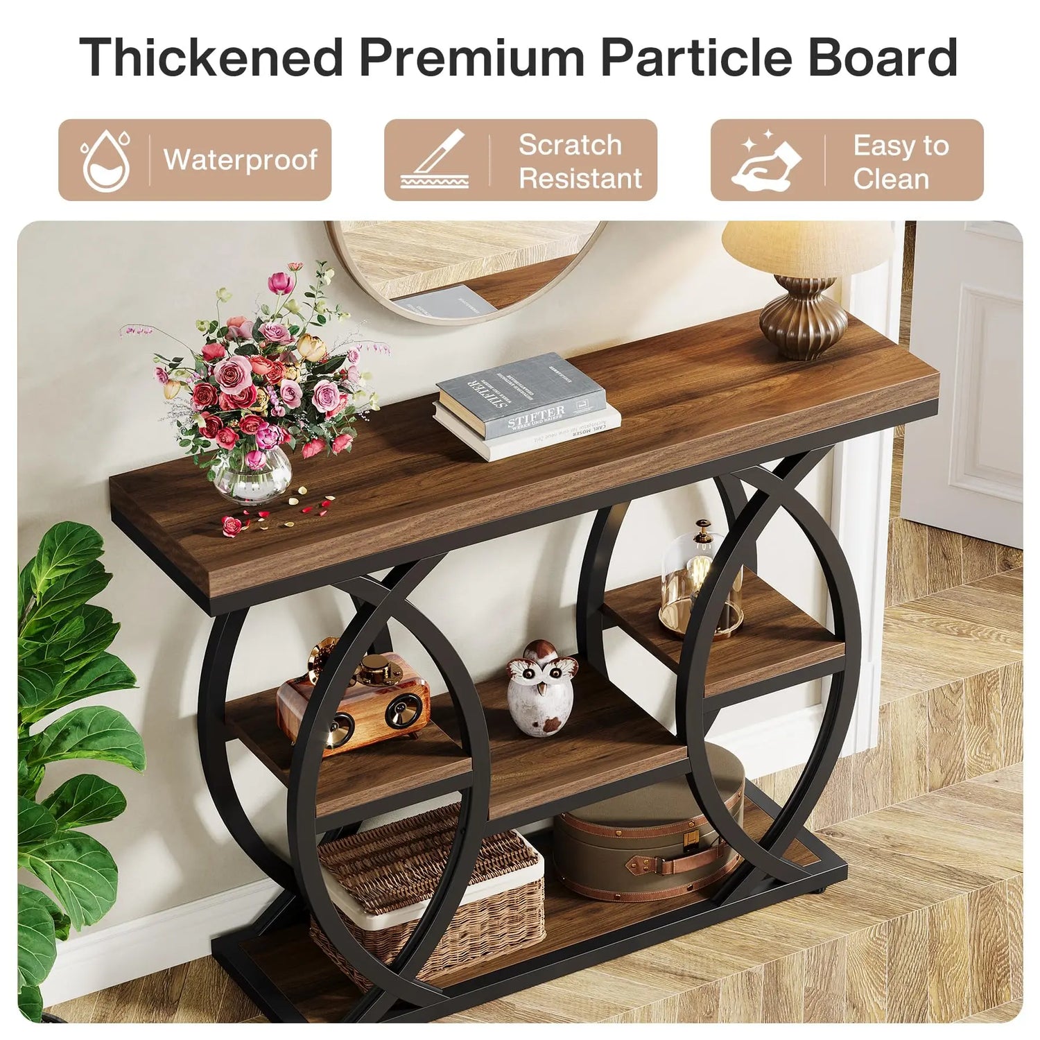 Tribesigns Console Table, 39.4" Industrial 4-Tier with Storage, Narrow Wood for Small Spaces, Hallway Accent