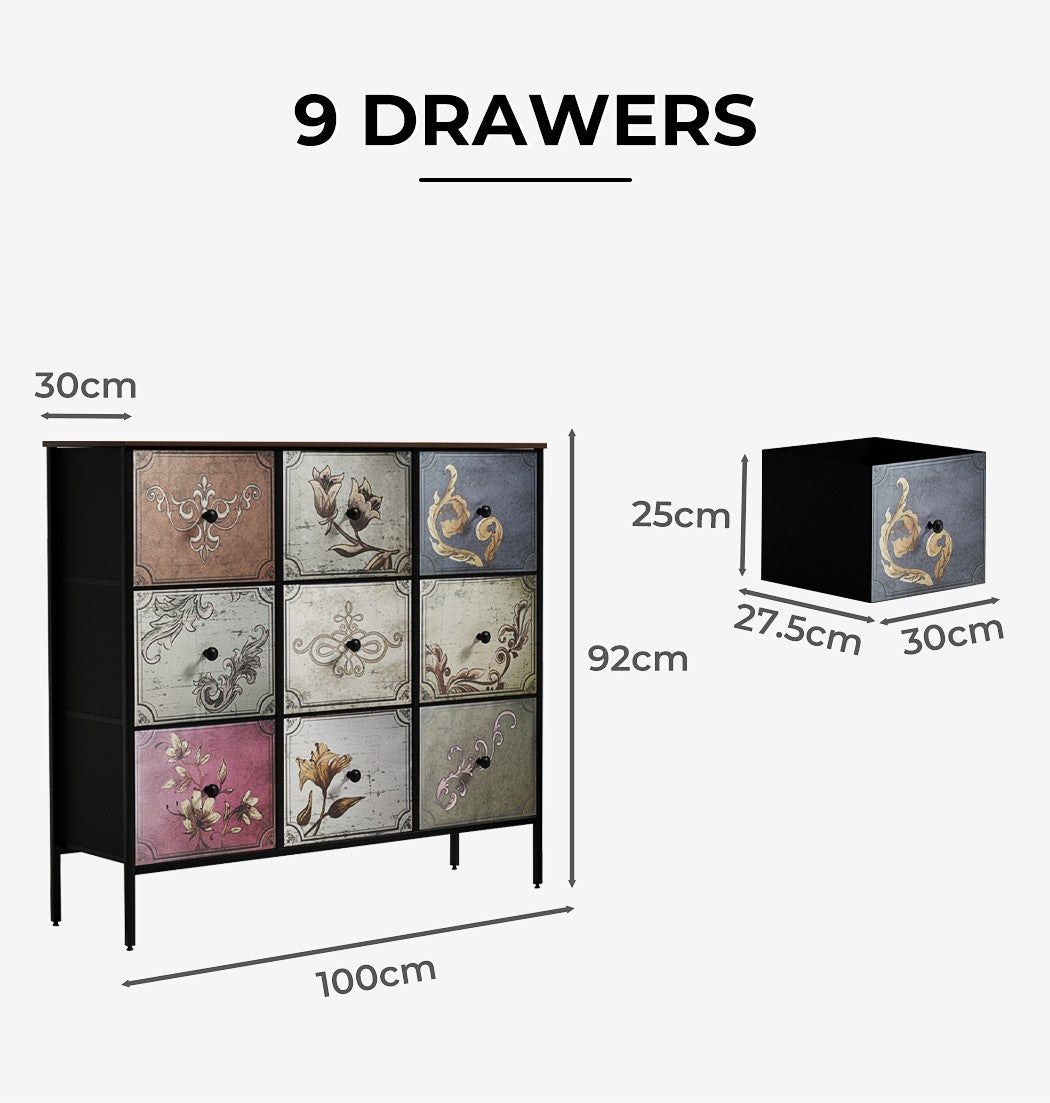 Levede 9 Chest of Drawers Storage Cabinet Tower Retro Dresser Vintage Brown