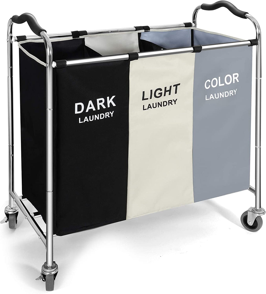 Laundry Hamper, Large Storage Basket Sorter 3 Section Bag Organizer for Dirty Clothes - Toys - Towel,16 X 30 X 35 Inch Heavy Duty Laundry Cart Baskets with Wheels in Laundry Room Organization (White)