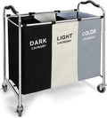 Laundry Hamper, Large Storage Basket Sorter 3 Section Bag Organizer for Dirty Clothes - Toys - Towel,16 X 30 X 35 Inch Heavy Duty Laundry Cart Baskets with Wheels in Laundry Room Organization (White)