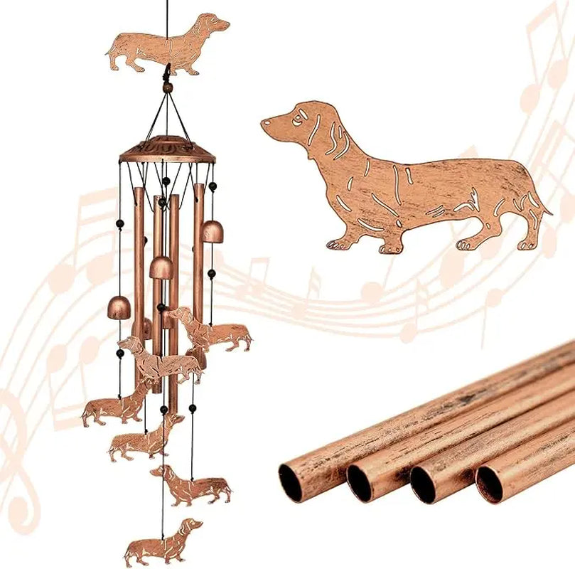 Dachshund Dog Wind Chime - Metal Hanging Wind Bell for Outdoor Garden Decor, Patio Yard Ornament, Memorial & Pet Lover Gift，Cute Sausage Dog, Memorial Wind Chime